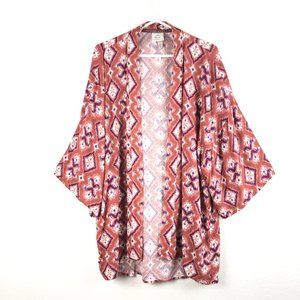 Knox Rose Kimono Cardigan Womens M/L Multicolor Short Sleeve Open Front High Low